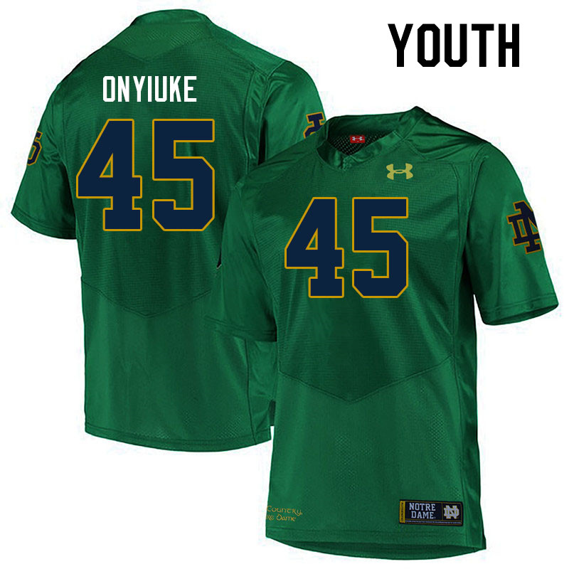 Youth #45 Kobi Onyiuke Notre Dame Fighting Irish College Football Jerseys Stitched-Green - Click Image to Close